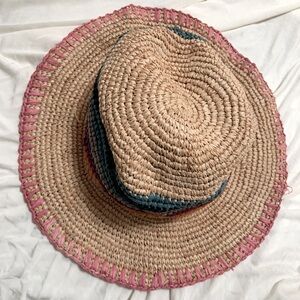 Stylish Tan and Pink Woven Hat